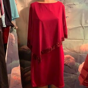New Darker Red one piece dress sequined 12/14